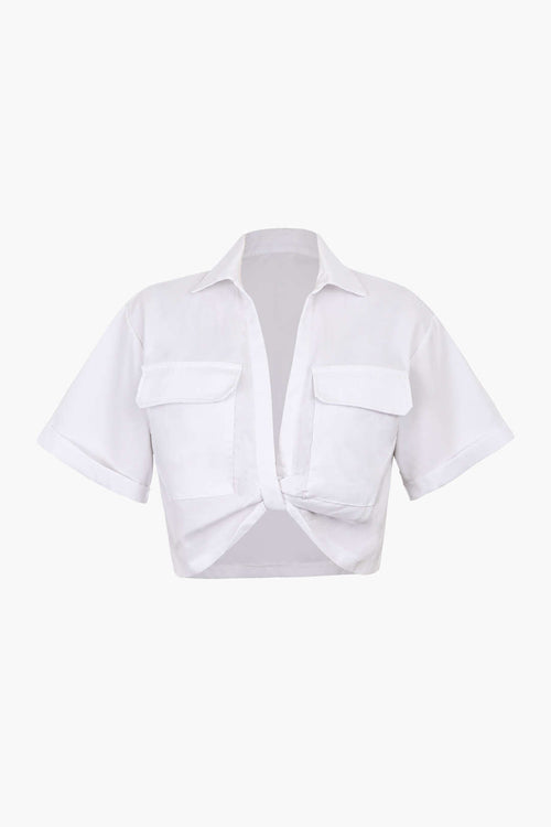 Basic Flap Pocket Twist Hem Shirt