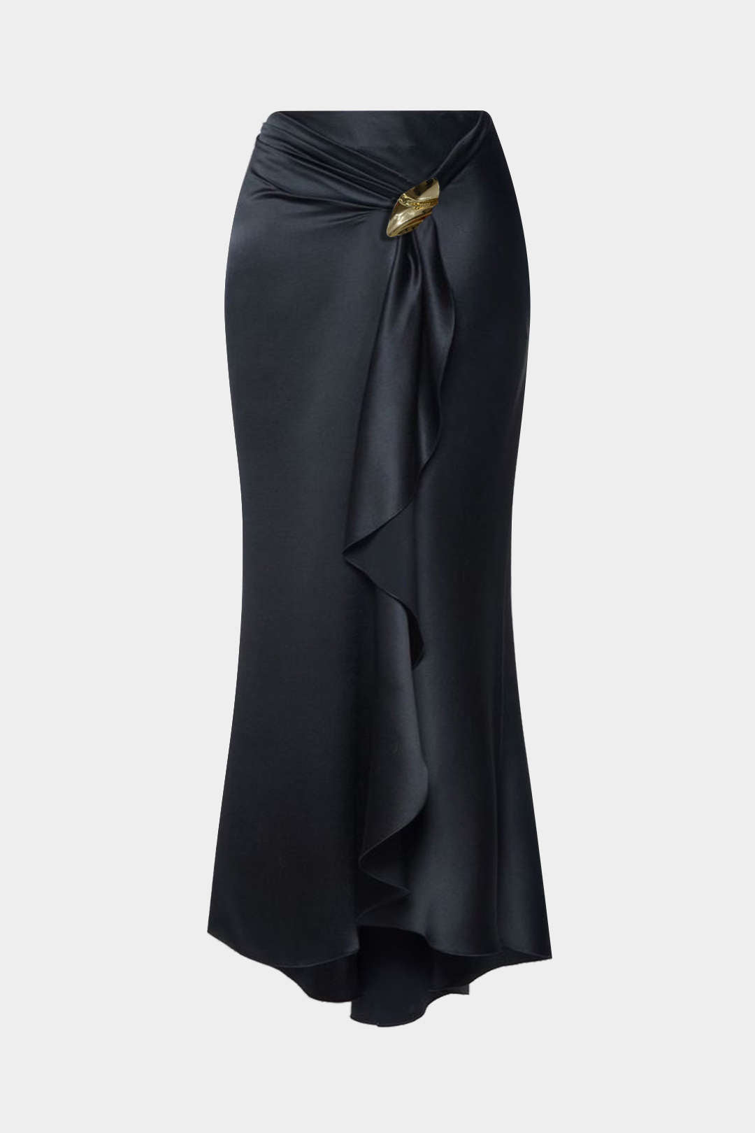 Satin Ruffle Ruched Asymmetrical Skirt