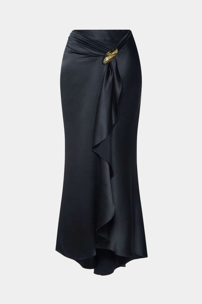 Satin Ruffle Ruched Asymmetrical Skirt