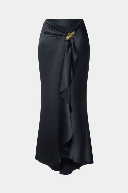 Satin Ruffle Ruched Asymmetrical Skirt