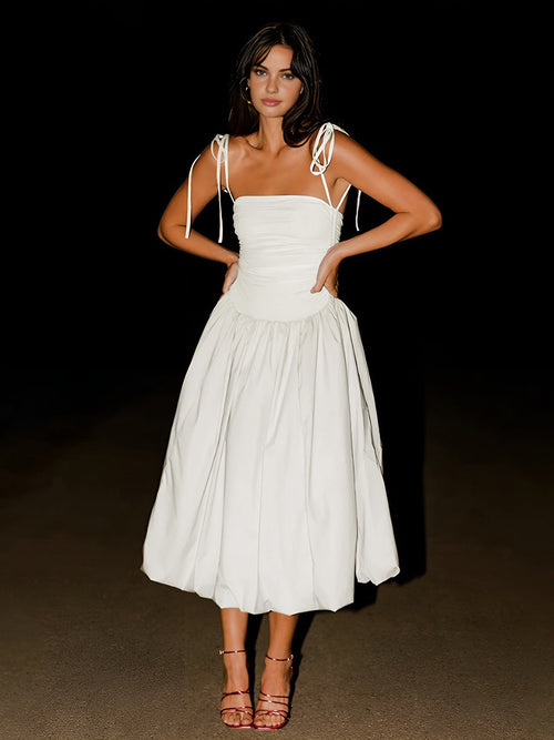 Knotted Adjustable Strap Midi Dress