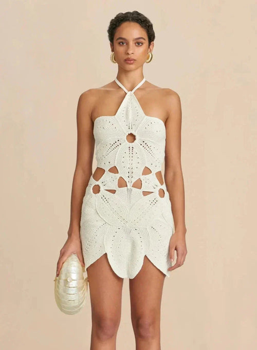 White Crochet Cutout Mini Dress