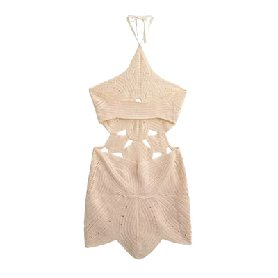 White Crochet Cutout Mini Dress
