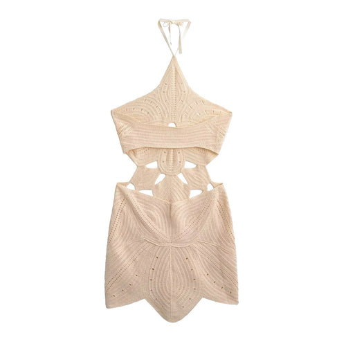 White Crochet Cutout Mini Dress