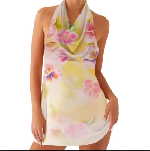 Hibiscus Halter Mini Dress
