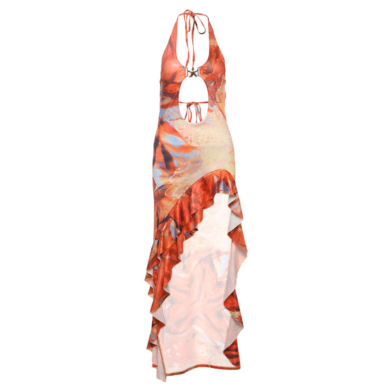 Wild Fire Tide Ruffle Maxi Dress
