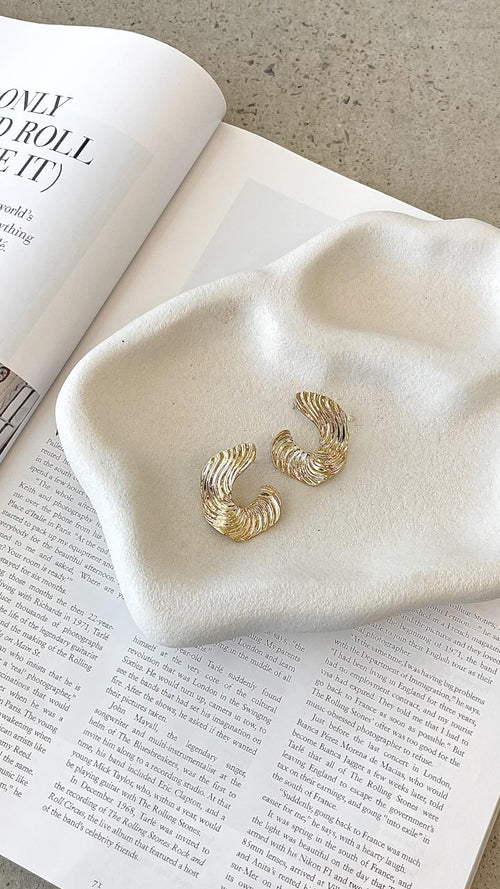 Blake - Gold Wavy Textured Earrings