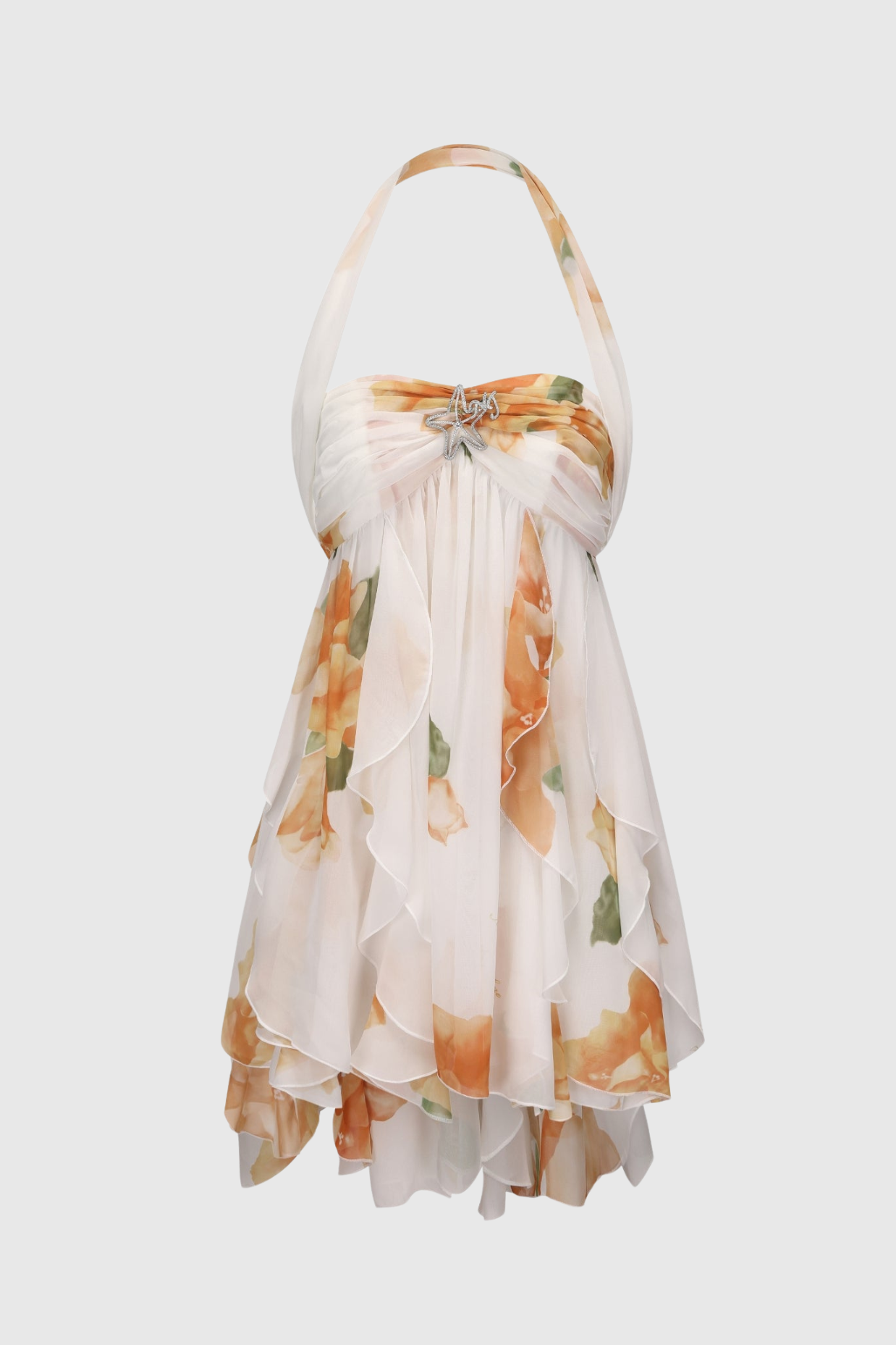 Floral Halter Backless Mini Dress