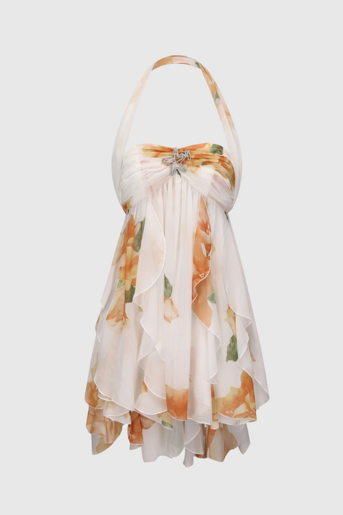 Floral Halter Backless Mini Dress