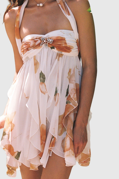 Floral Halter Backless Mini Dress