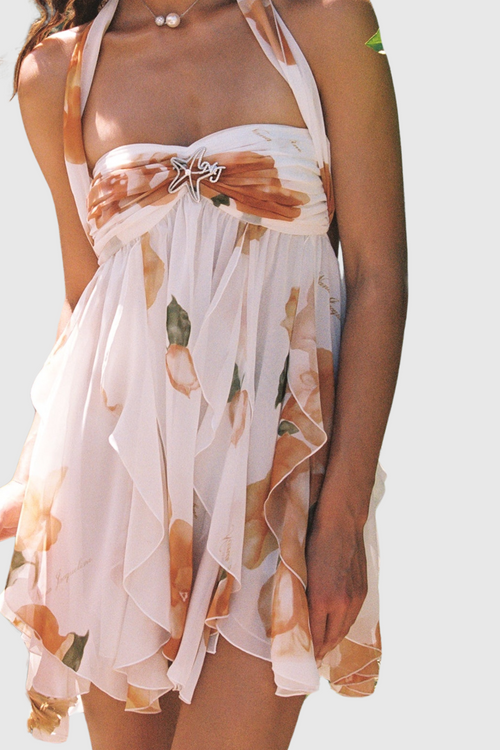 Floral Halter Backless Mini Dress