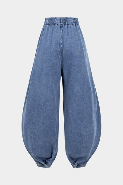 Denim High Waist Zipper Barrel Balloon Jeans