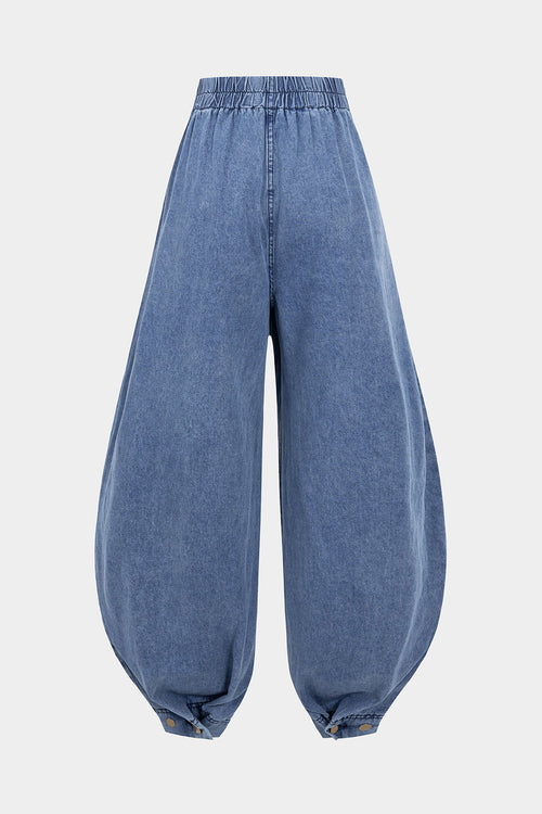 Denim High Waist Zipper Barrel Balloon Jeans