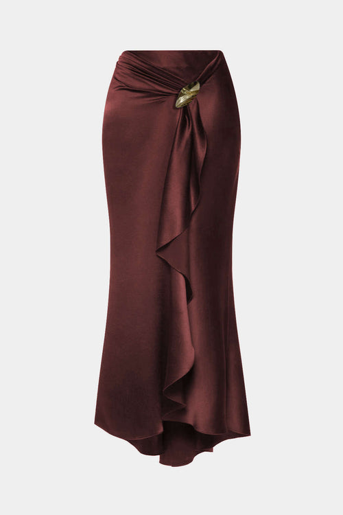 Satin Ruffle Ruched Asymmetrical Skirt