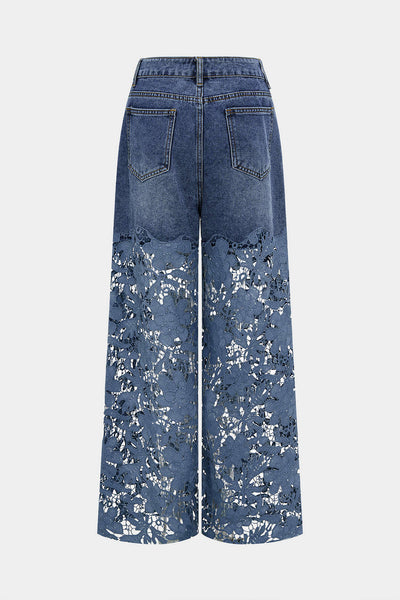 Lace Cut Out Patchwork Wide Leg Jeans