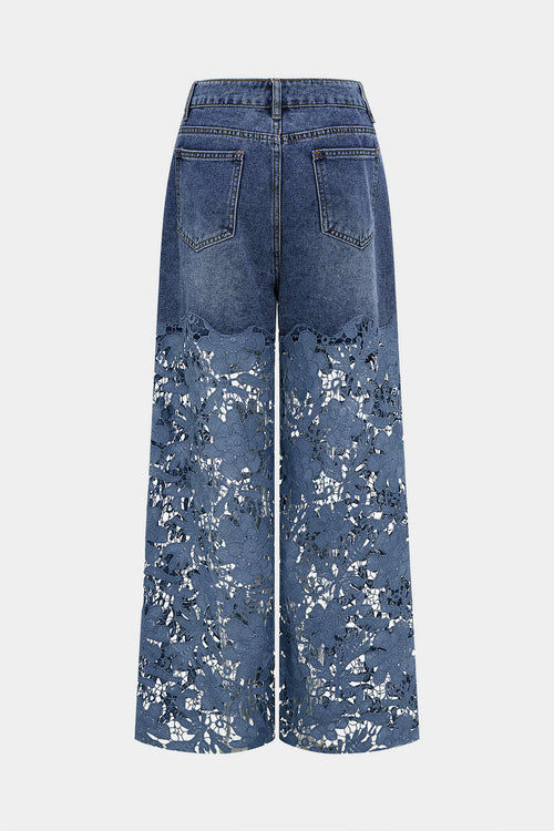 Lace Cut Out Patchwork Wide Leg Jeans