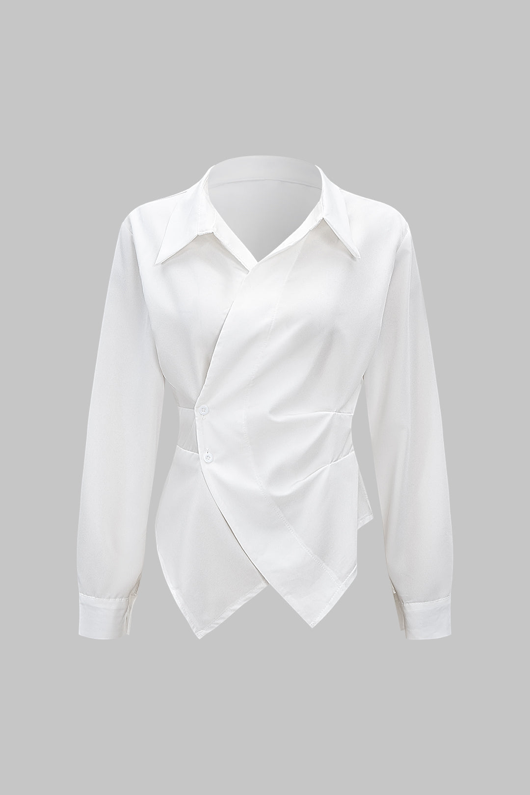 Button Irregular Ruched Long-Sleeve Shirt