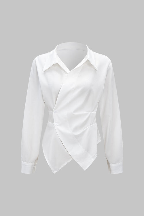 Button Irregular Ruched Long-Sleeve Shirt