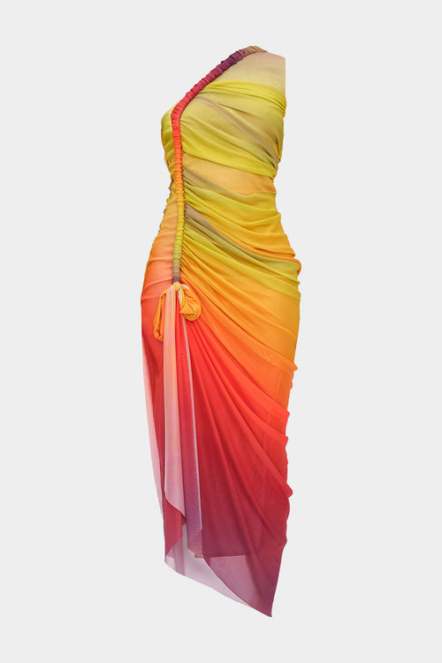 Sunet Twist Mesh One Shoulder Sleeveless Midi Dress