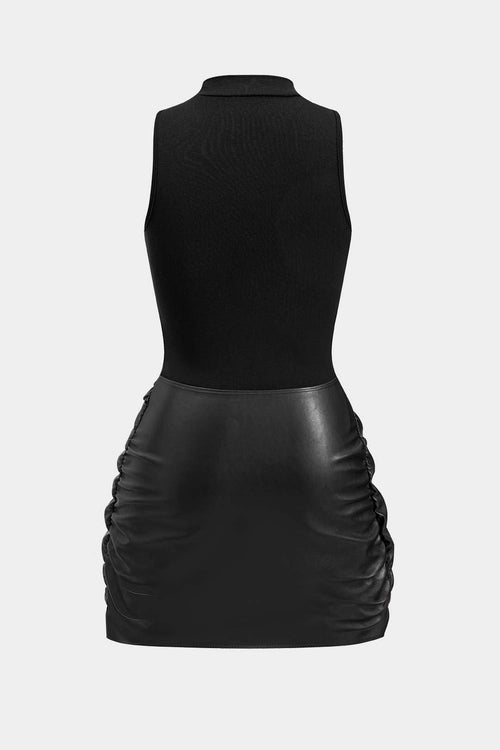 Tie Leather Front Mini Dress