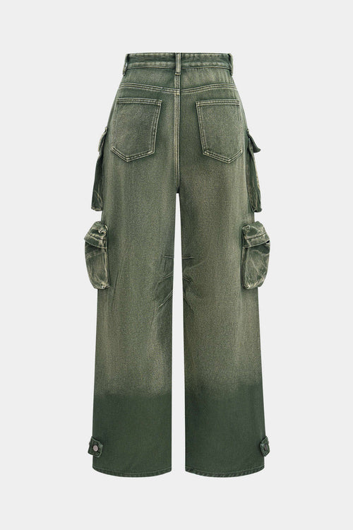 Ombre Multi Pocket Wide Leg Cargo Jeans