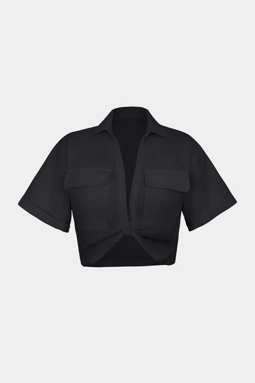 Basic Flap Pocket Twist Hem Shirt
