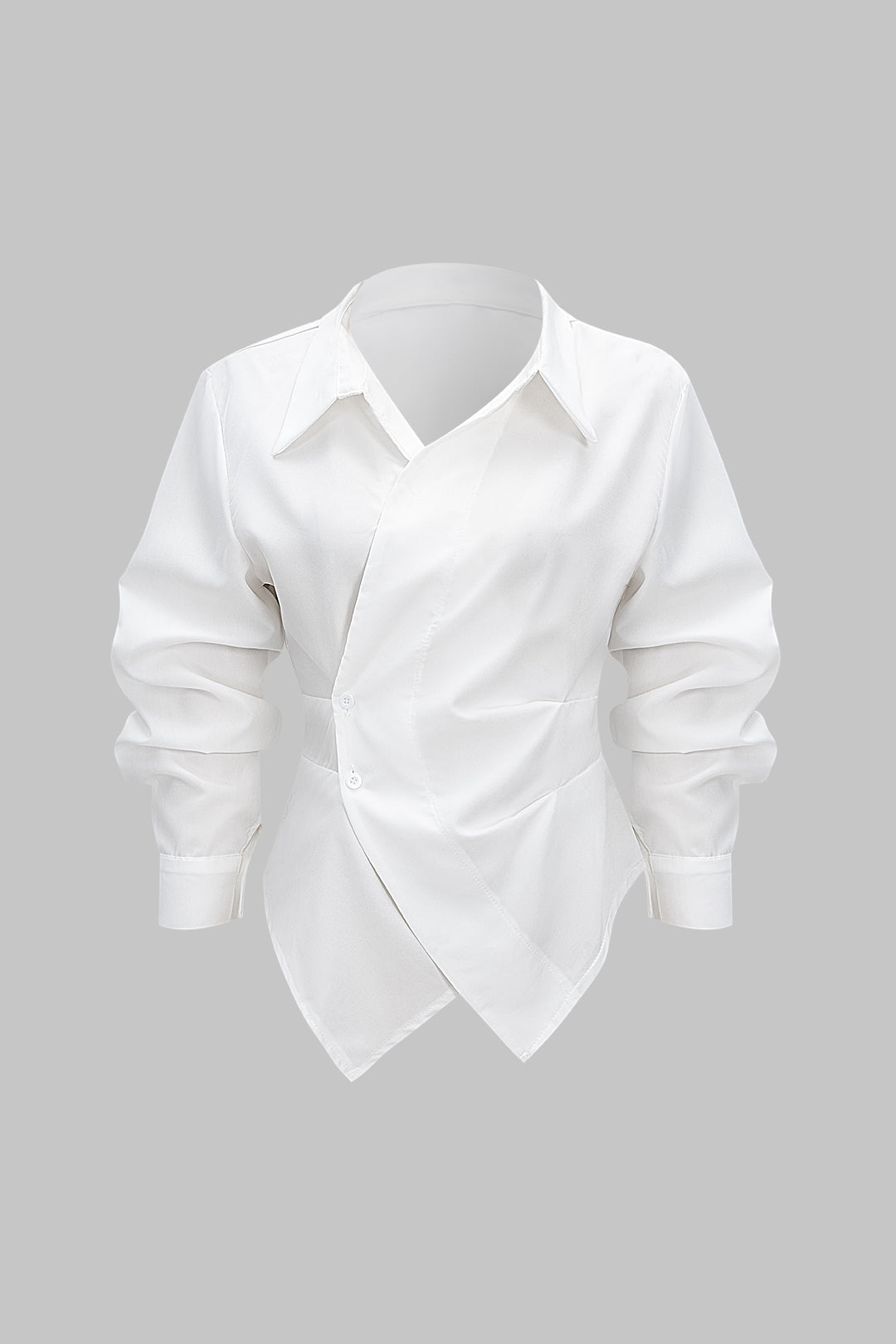 Button Irregular Ruched Long-Sleeve Shirt
