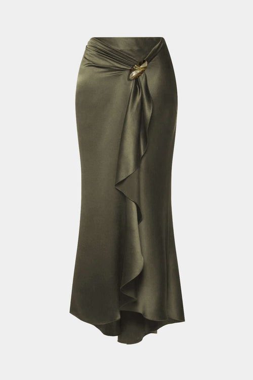 Satin Ruffle Ruched Asymmetrical Skirt