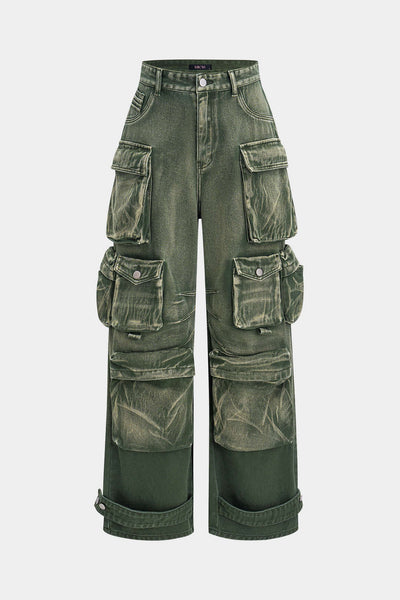 Ombre Multi Pocket Wide Leg Cargo Jeans