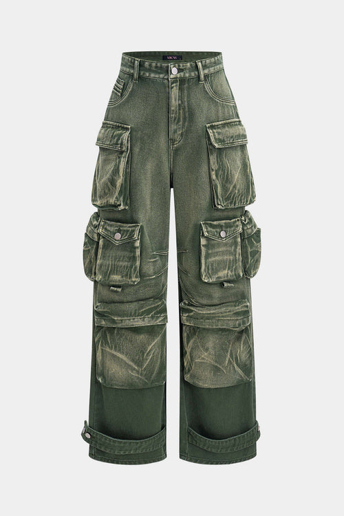 Ombre Multi Pocket Wide Leg Cargo Jeans