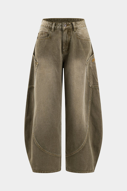 Washed Wide Leg Barrel Jeans