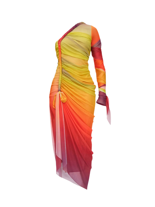 Gradient Sunset Draped Midi dress