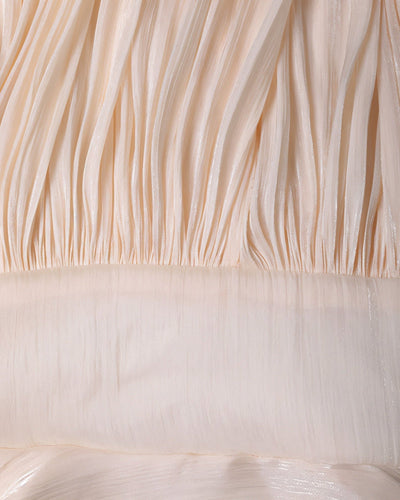 Champagne Silk Pleated Chiffon Ruffle Mini Dress