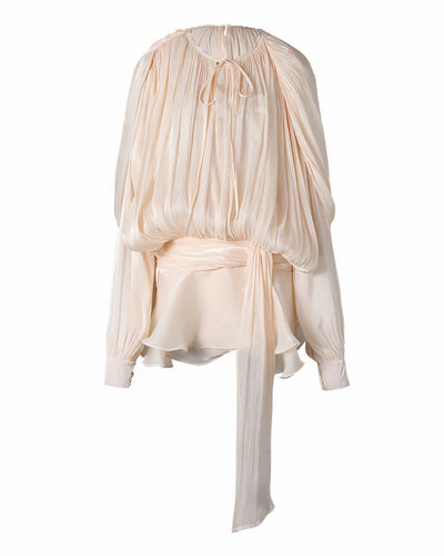 Champagne Silk Pleated Chiffon Ruffle Mini Dress